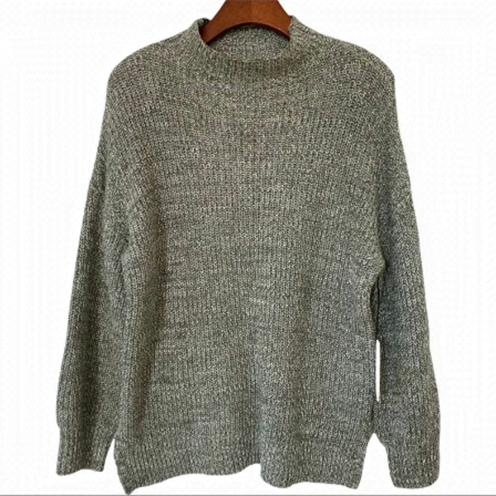 Cashmere & Cupcakes High Neck, Long Sleeve Sweater Green/White 100% Cotton